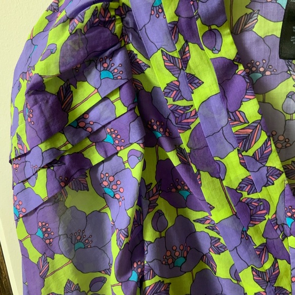 BEAUTIFUL SMYTHE V-NECK FRONTIER COTTON BLOUSE SHIRT IN CHARTREUSE FLORAL - Picture 5 of 16